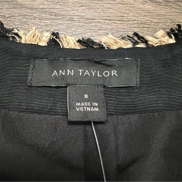 NEW Ann Taylor Tweed Jacket Blazer Houndstooth Fringe Trim Tan Black Size 8 NWT - Picture 6 of 10